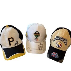Pittsburg Steelers & Pirates Autographed Hat Lot of 3 Bud Dupree & Chris Hoke